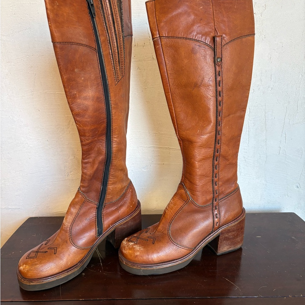 Stylish Tan Leather Over the Knee Boots